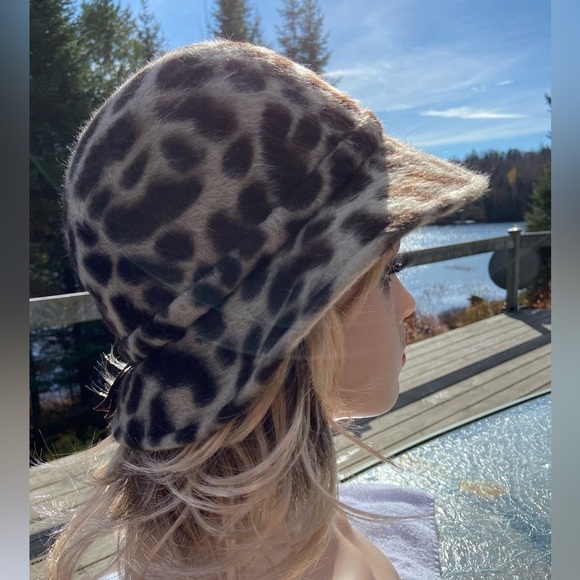 Vintage 1950’s Faux Fur Felt Georgette Leopard Print Hat One Size - Picture 2 of 11